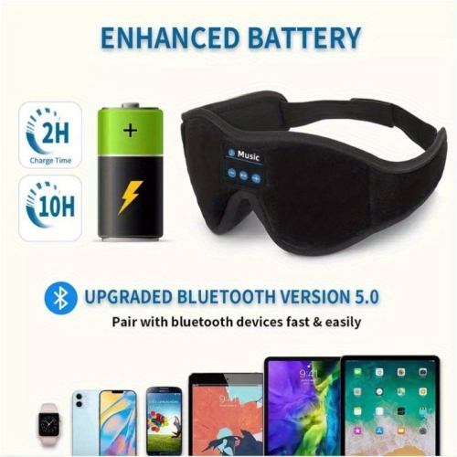 3D Sleep Eye Mask, Bluetooth Wireless Music Eye Mask, Head-Mounted Blackout Eye Mask for Sleeping