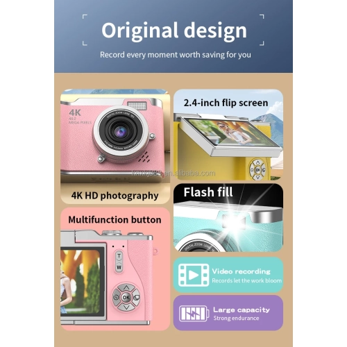 Nouveau LK007 High-Pixel Dual-Camera selfie photo numérique rétro pour les étudiants sur le campus, CCD intégré LED rose clair [32G + lecteur de