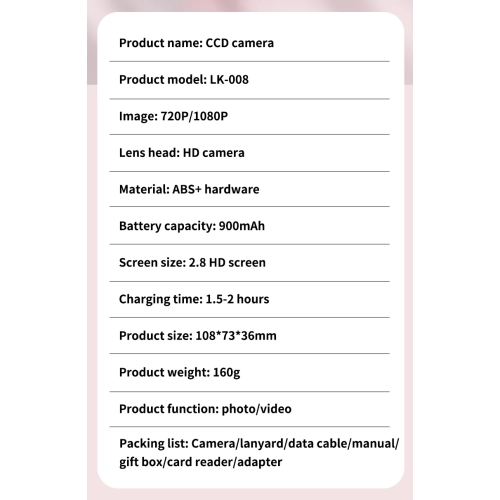 HD dual-camera selfie VLOG retro camera student campus entry ccd quicksand pocket mini digital camera-pink + 32GB + card reader + Android adapter