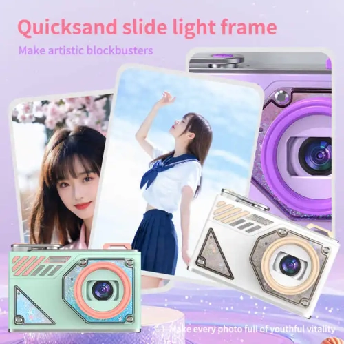 HD dual-camera selfie VLOG retro camera student campus entry ccd quicksand pocket mini digital camera-purple + 32GB + card reader + Android adapter