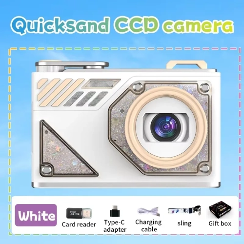 -HD dual-camera selfie VLOG retro camera student campus entry ccd quicksand pocket mini digital camera white + 32GB + card reader + Android adapter