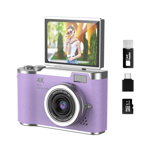 New LK007 high-pixel dual-camera selfie retro digital camera for students on campus, ccd built-in LED light purple [32G + card reader + Android
