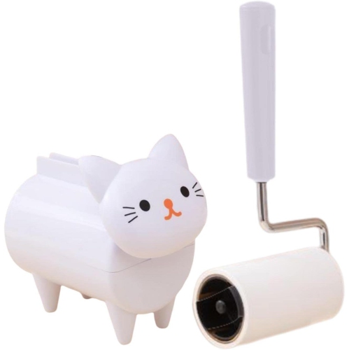 Pet hair roller | Cute cat hair remover tear-off sticky roller - Super sticky, suitable for furniture, pet hair portable hair remover - white + 8cm