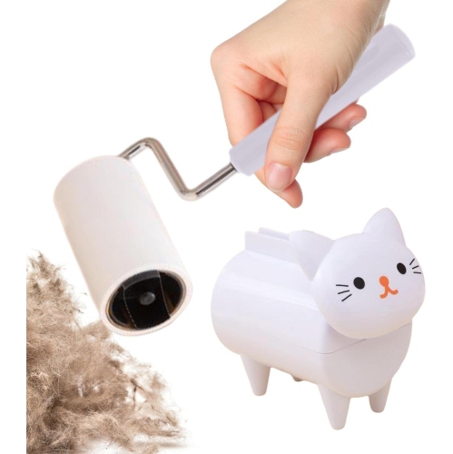 Pet hair roller | Cute cat hair remover tear-off sticky roller - Super sticky, suitable for furniture, pet hair portable hair remover - white + 8cm