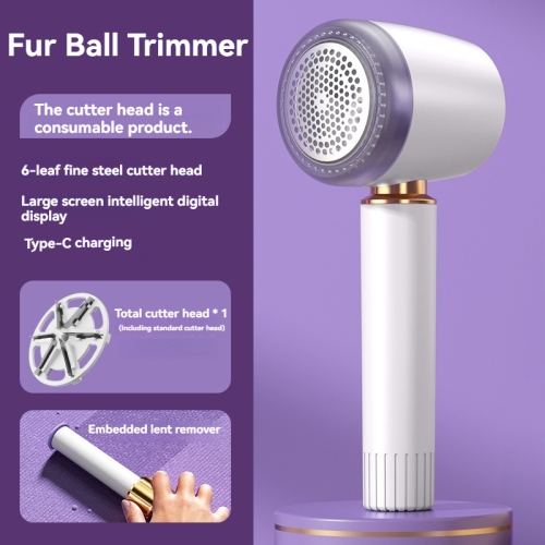 Digital display lint trimmer, rechargeable clothing lint remover, hair remover, hair remover, Type-C interface - white