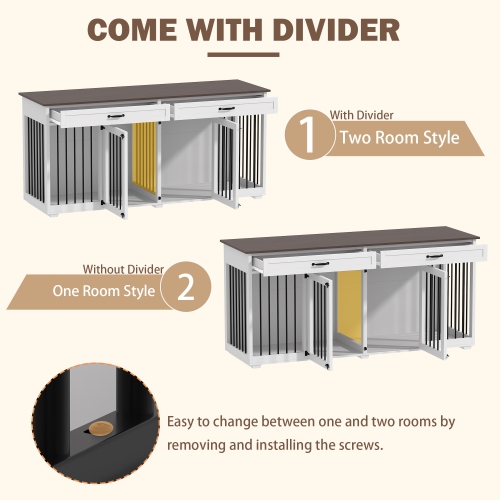 Famapy Modern White Wooden Indoor Dog Crate – Stylish Multi-Purpose Pet Furniture for Multiple Pets, with Secure Doors, Ample Ventilation, and