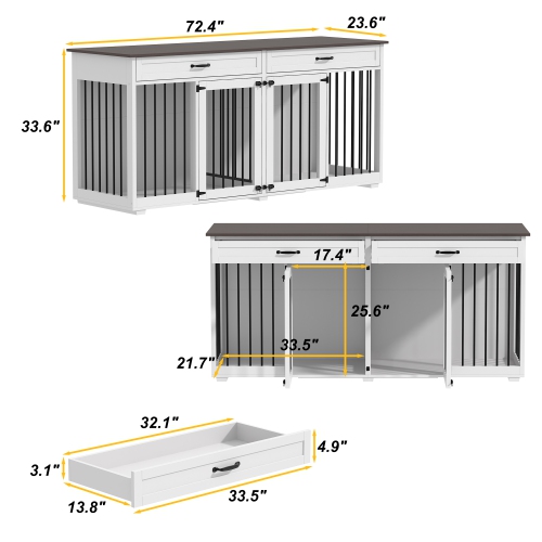 Famapy Modern White Wooden Indoor Dog Crate – Stylish Multi-Purpose Pet Furniture for Multiple Pets, with Secure Doors, Ample Ventilation, and