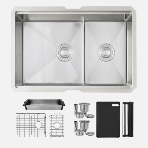 STYLISH Undermount 28 inch Stainless steel double bowl 60/40 Workstation kitchen sink with Black Accessories