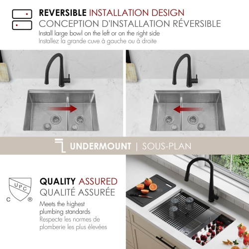 STYLISH Undermount 28 inch Stainless steel double bowl 60/40 Workstation kitchen sink with Black Accessories