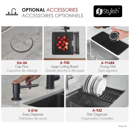 STYLISH Undermount 28 inch Stainless steel double bowl 60/40 Workstation kitchen sink with Black Accessories