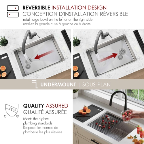 STYLISH Undermount 27 inch Stainless steel Single Bowl Workstation kitchen Sink with Black Accessories