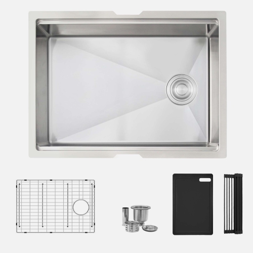 STYLISH Undermount 25 inch Stainless Steel Single Bowl Workstation Kitchen Sink with Black Accessories