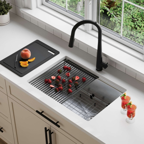 STYLISH Undermount 25 inch Stainless Steel Single Bowl Workstation Kitchen Sink with Black Accessories