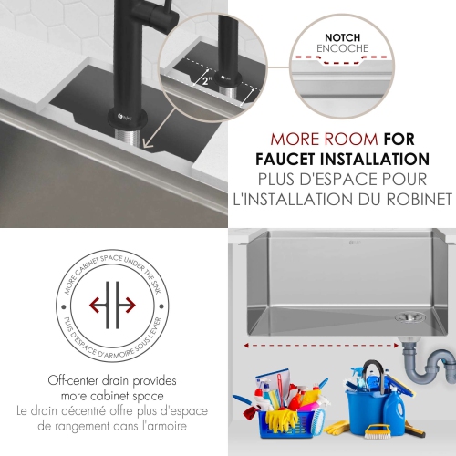 STYLISH Undermount 25 inch Stainless Steel Single Bowl Workstation Kitchen Sink with Black Accessories