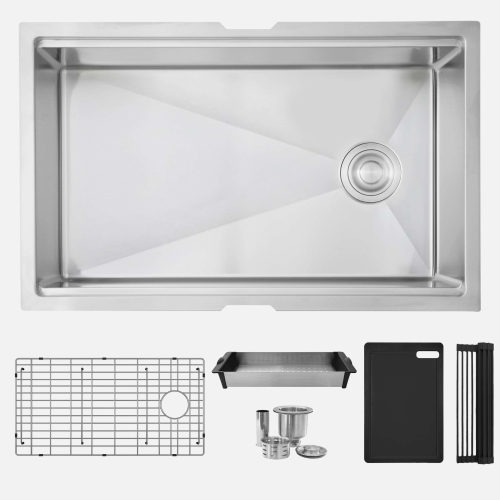 STYLISH Undermount 30 inches Stainless Steel Single Bowl Workstation Kitchen Sink with Black Accessories