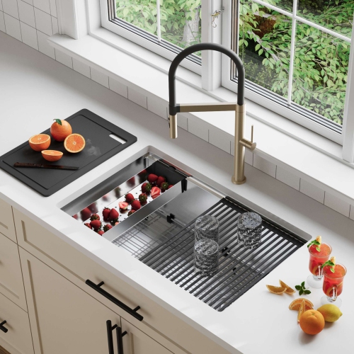 STYLISH Undermount 30 inches Stainless Steel Single Bowl Workstation Kitchen Sink with Black Accessories