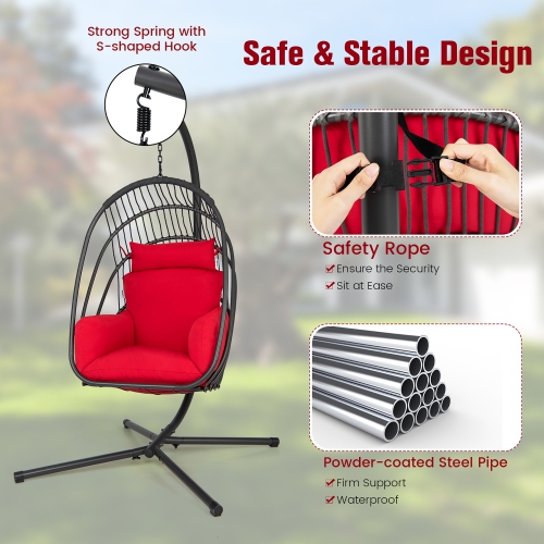 Chaise pliante suspendue en forme d'oeuf de Costway avec coussin souple Hamac pivotant