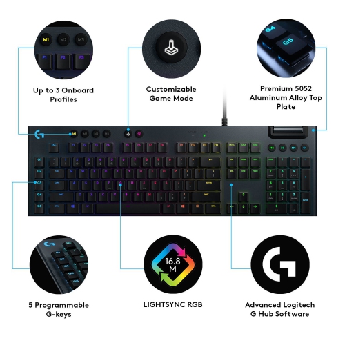 Logitech G815 RGB Mechanical Gaming Keyboard - Wired - Tactile