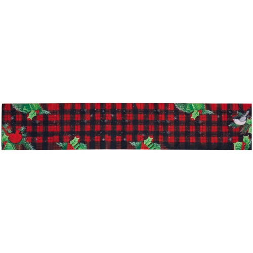 Chemin de table de Noël rectangulaire à motif écossais avec houx et baies - 72&nbsp;po