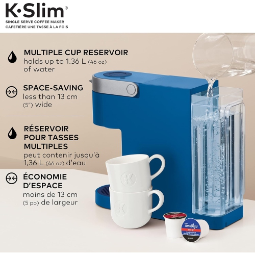 Keurig K-Slim Single Serve K-Cup Pod Coffee Maker, Featuring Simple Push Button Controls And MultiStream Technology, Twilight Blue
