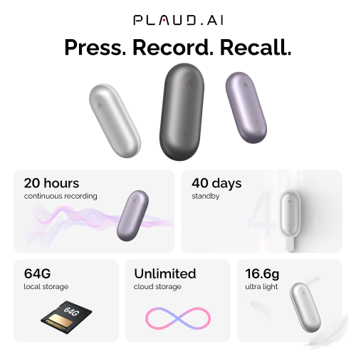 PLAUD Smart AI Voice Recorder Audio Recorder Sunset Purple 64GB NP-64G-PU-1