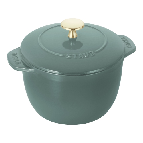 STAUB La Cocotte 1.75 L Cast Iron Round Rice Cocotte, Eucalyptus