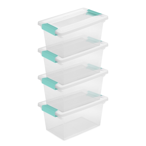 Sterilite Plastic Medium Clip Storage Box Container with Latching Lid, 4 Pack