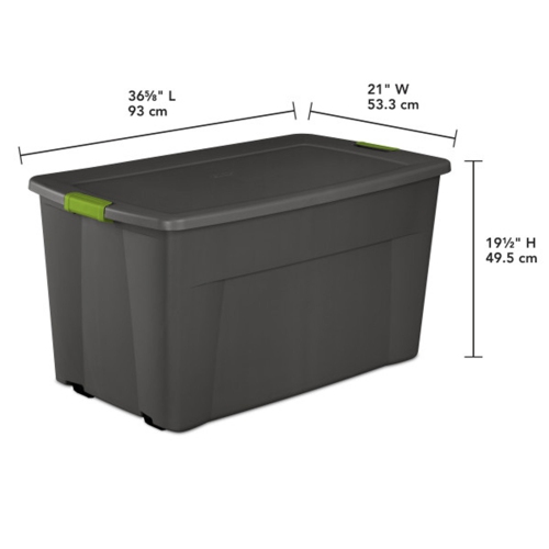 Sterilite Large 45 Gal Wheeled Latching Storage Bin Tote, Gray/Green