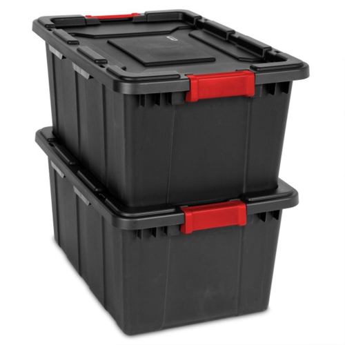 Sterilite 27 Gallon Durable Rugged Industrial Tote w/Red Latches, Black