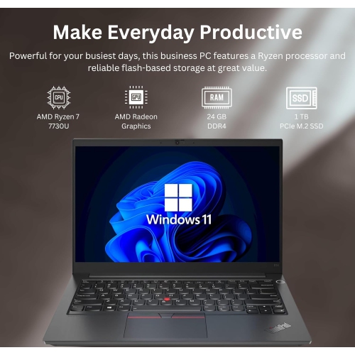 Lenovo ThinkPad E14 Gen 5, 14" FHD+, Ryzen 7 7730U, 24GB RAM, 1TB SSD, FP Reader, Backlit KB, HDMI, RJ45, Wi-Fi 6, Win 11 Pro, Black