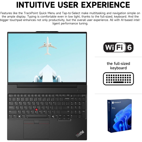 Lenovo ThinkPad E16, 16" WUXGA, Ryzen 5 7530U, 16GB RAM, 512GB SSD, FP Reader, HDMI, RJ-45, Webcam, Wi-Fi 6, Win 11 Pro, Black
