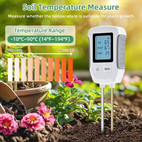 Soil Meter,3 in 1 Digital Plant Soil Moisture Meter with PH/Moisture/Temperature for Garden,Lawn,Farming and House/Outdoor Plants