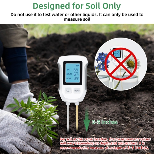 Soil Meter,3 in 1 Digital Plant Soil Moisture Meter with PH/Moisture/Temperature for Garden,Lawn,Farming and House/Outdoor Plants