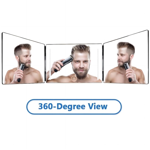 Miroir LED à trois plis, miroir à 360 degrés pour la coupe des cheveux, miroir à trois volets portatif pour les voyages, chambres à coucher, salle de