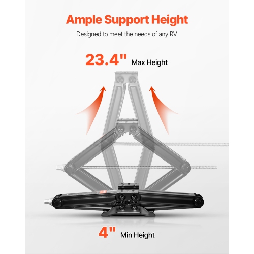 VEVOR 6500lbs RV Scissor Jacks, 4-23.4in RV Stabilizer Leveling Scissor Jacks, 4-Set, Heavy Duty Jack with Crank Handle, Socket and Bubble Levels,