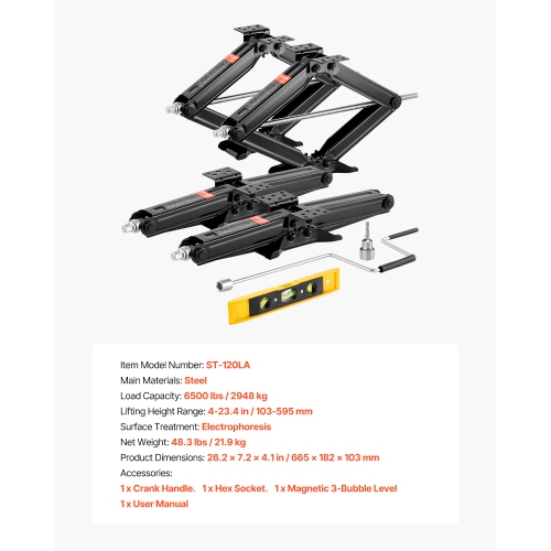 VEVOR 6500lbs RV Scissor Jacks, 4-23.4in RV Stabilizer Leveling Scissor Jacks, 4-Set, Heavy Duty Jack with Crank Handle, Socket and Bubble Levels,