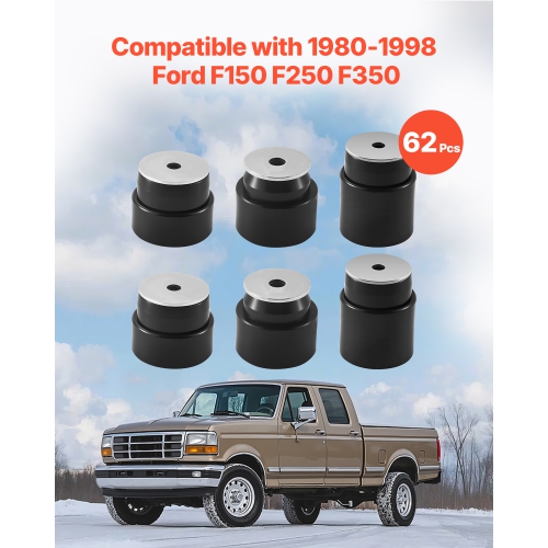 VEVOR 62 PCS Body Mount Bushing Kit, Compatible with 1980-1998 Ford F150 F250 F350, Polyurethane Body Mount Kit, Quick Replacement, for Improving