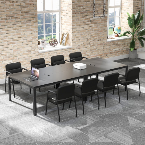 Set of 2 Waiting Room Guest Chairs with Upholstered Mixed PU Leather and Integrated Armrests