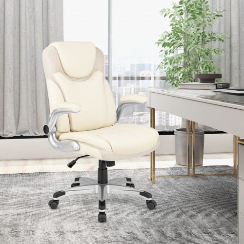 Ergonomic Office Executive Chair with PU Leather, Flip-up Armrests, and Rocking Function