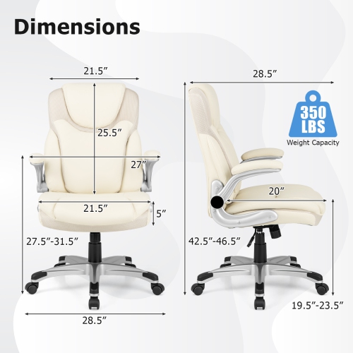 Ergonomic Office Executive Chair with PU Leather, Flip-up Armrests, and Rocking Function