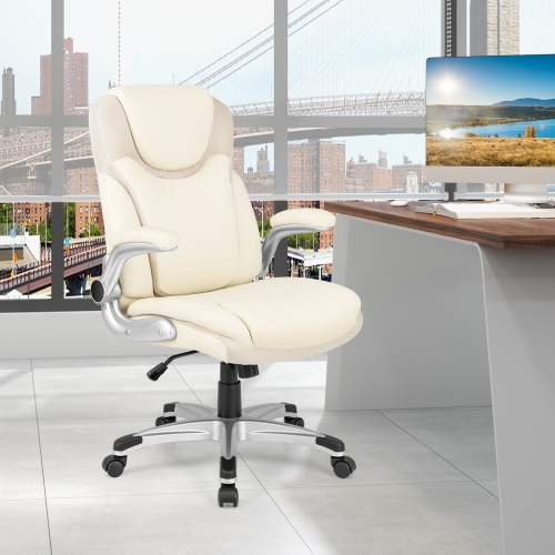 Ergonomic Office Executive Chair with PU Leather, Flip-up Armrests, and Rocking Function