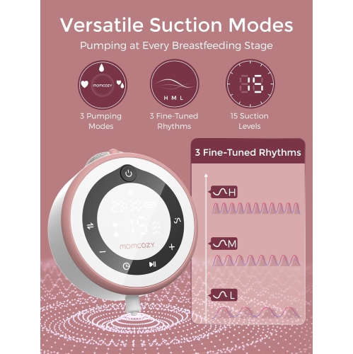 Momcozy Breast Pump V1 Pro Hospital-Grade, Hands-Free & Portable Wearable Pump, Upgraded Electric Pump with 3 Fine-Tuned Rhythms|15 Levels