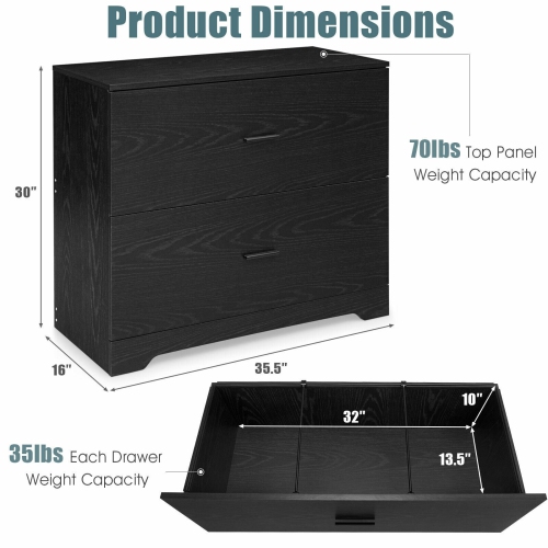 Classeur de bureau avec 2 grands tiroirs et barres ajustables pour le rangement des dossiers de format lettre et ministre