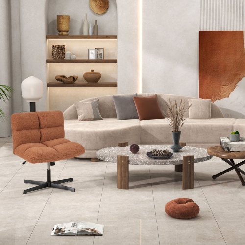 Arm less Office Chair with Cross Legs, Adjustable Height, and Imitation Lamb Fleece