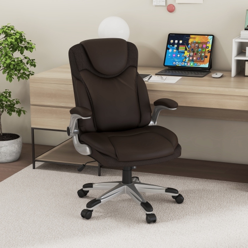 Ergonomic Office Executive Chair with PU Leather, Flip-up Armrests, and Rocking Function
