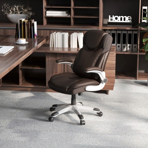 Ergonomic Office Executive Chair with PU Leather, Flip-up Armrests, and Rocking Function