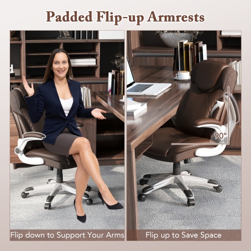 Ergonomic Office Executive Chair with PU Leather, Flip-up Armrests, and Rocking Function