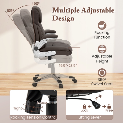 Ergonomic Office Executive Chair with PU Leather, Flip-up Armrests, and Rocking Function
