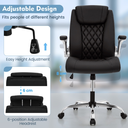 PU Leather Office Chair with Adjustable Height and Rocking Function for Comfort