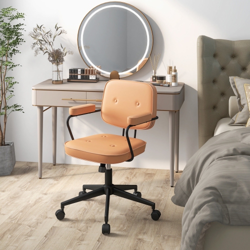 PU Leather Office Chair with Rocking Backrest and Ergonomic Armrests for Comfort